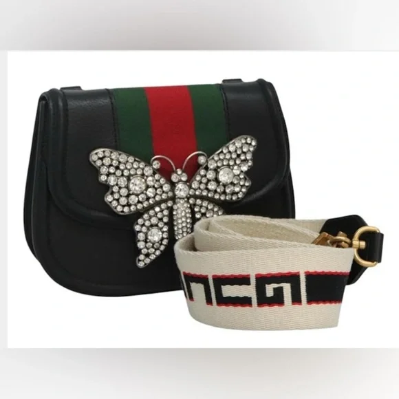 Gucci Leather Crystal Butterfly Linea Totem sherry line Crossbody & dust bag box - Picture 12 of 14
